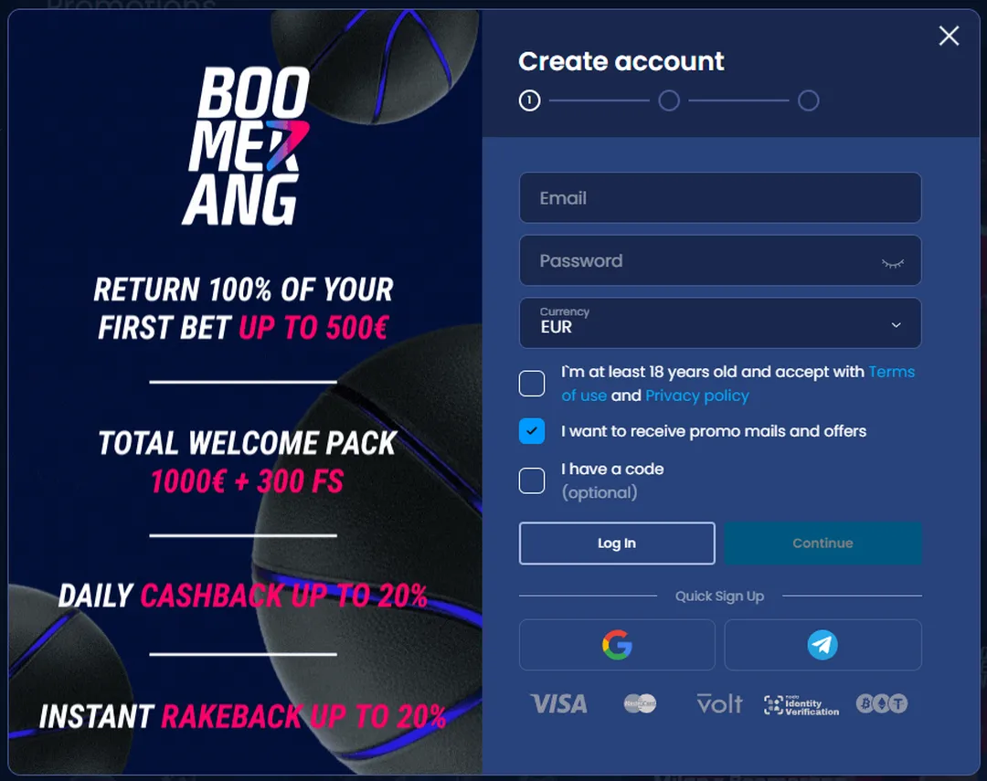 Boomerang Bet Registratie